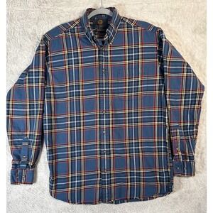Viyella‎ EST London Mens L Flannel Blue Plaid Button Long Sleeve Traditional Fit
